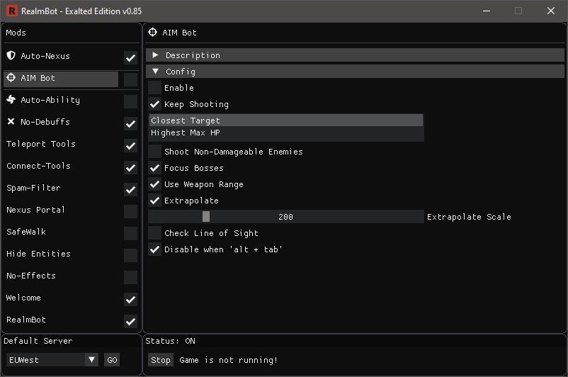 Exalt client screenshot