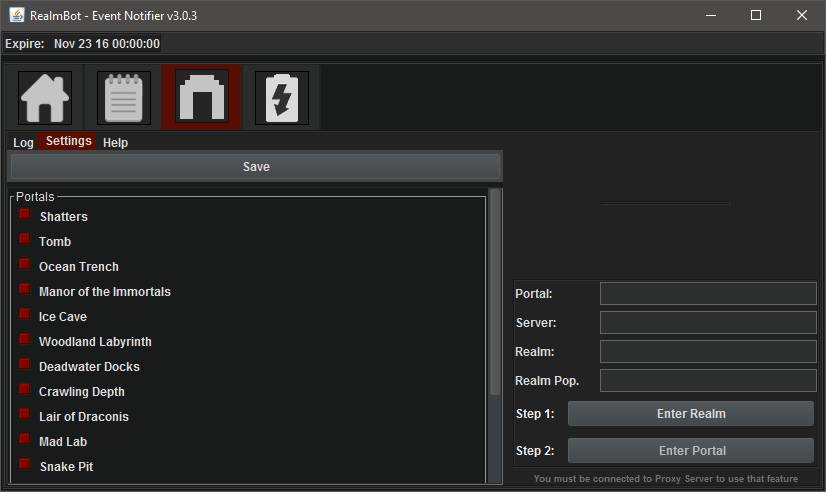 Nexus portal notifier settings screenshot